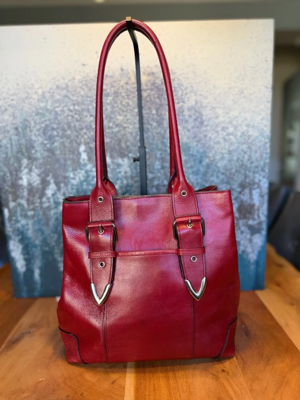 Wilson’s Leather office siren Y2K style red leather shoulder bag silver (GUC) - Picture 5 of 17